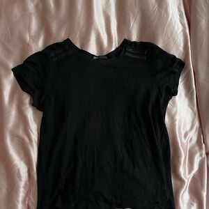 Maje Black Short Sleeve Top with Leather Detailing